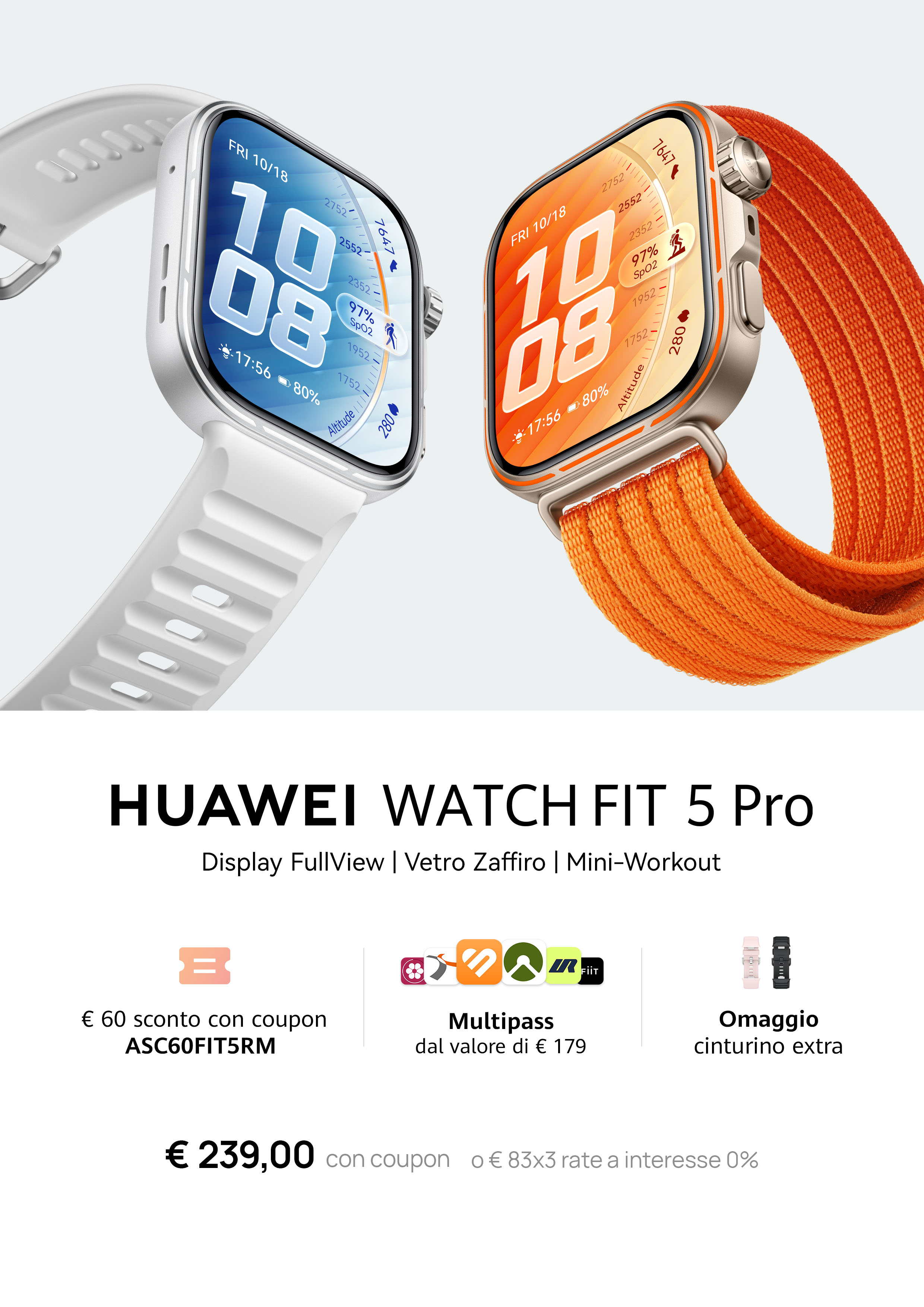 Coupon Sconto Huawei Watch Fit 5 Pro - €60 di sconto con codice ASC60FIT5RM